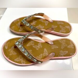 Sparkly Butterfly Pink and Tan Girls 2/3 Sandals